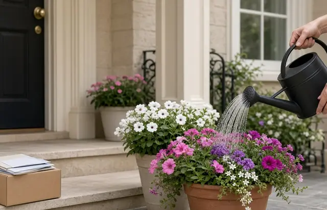 Example proof photo: packages and plants on a front step
